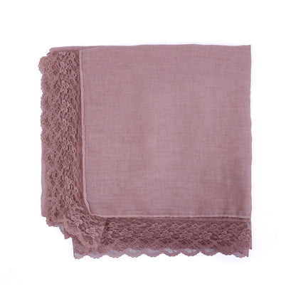Solid Color Basic Women Hijab Hat In Khaki, Mercerized Cotton Material With Lace Craft