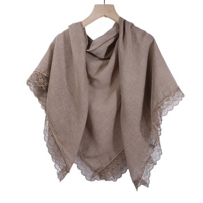 Solid Color Basic Women Hijab Hat In Khaki, Mercerized Cotton Material With Lace Craft