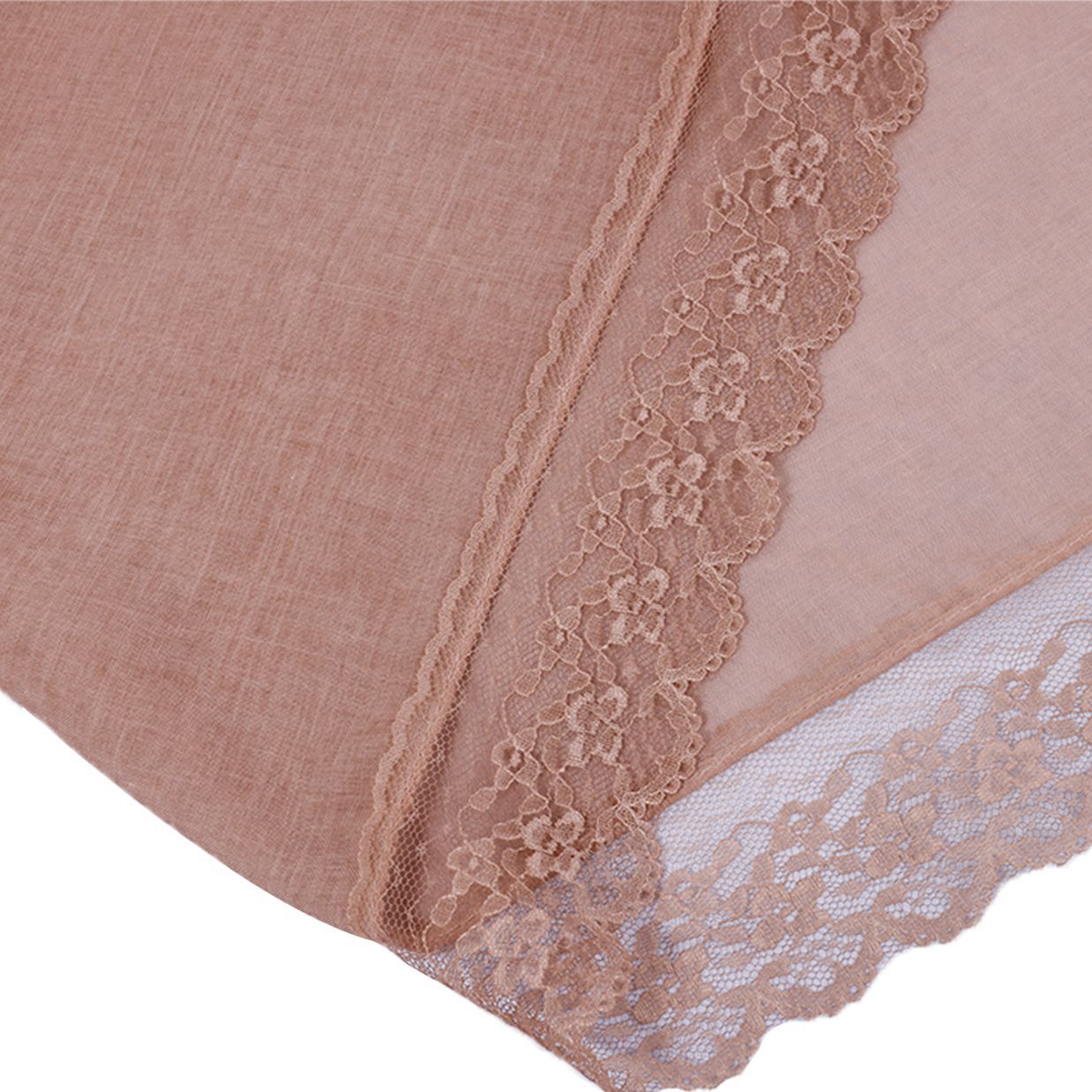 Solid Color Basic Women Hijab Hat In Khaki, Mercerized Cotton Material With Lace Craft