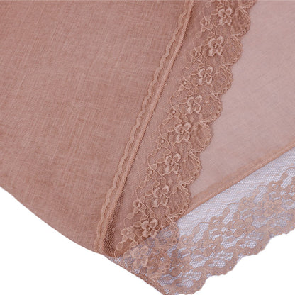 Solid Color Basic Women Hijab Hat In Khaki, Mercerized Cotton Material With Lace Craft