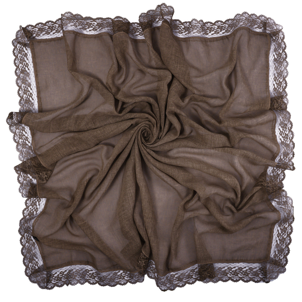 Solid Color Basic Women Hijab Hat In Khaki, Mercerized Cotton Material With Lace Craft