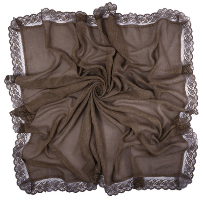 Solid Color Basic Women Hijab Hat In Khaki, Mercerized Cotton Material With Lace Craft
