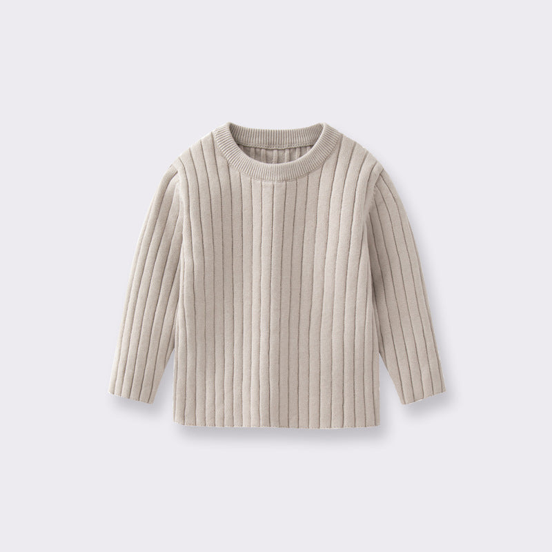 Boy's Solid Color Simple Style Cotton Pullover Sweater In Coffer With Round Neck
