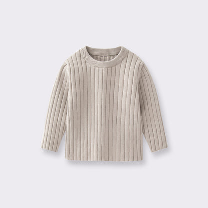 Boy's Solid Color Simple Style Cotton Pullover Sweater In Coffer With Round Neck