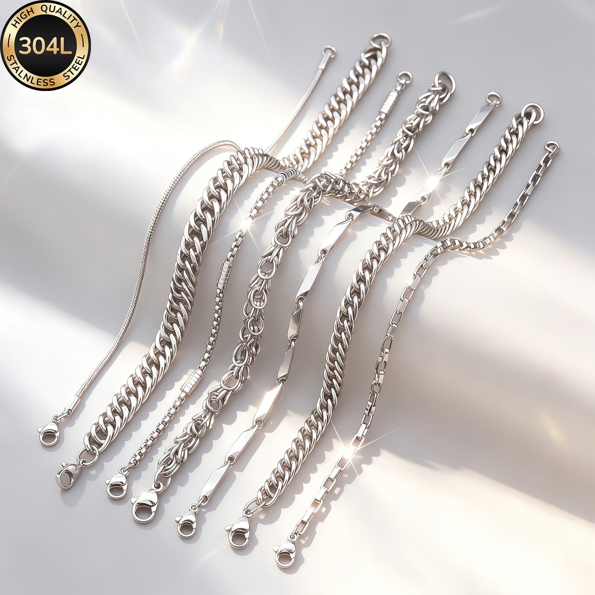 Handmade Men's 304 Stainless Steel Cuban Link Chain Curb Chain Bracelet