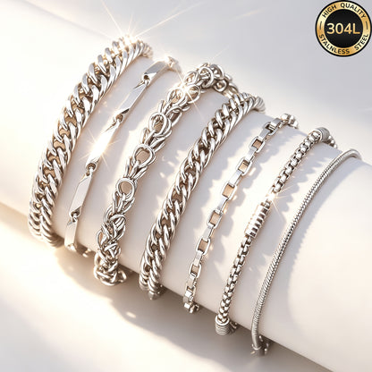 Handmade Men's 304 Stainless Steel Cuban Link Chain Curb Chain Bracelet