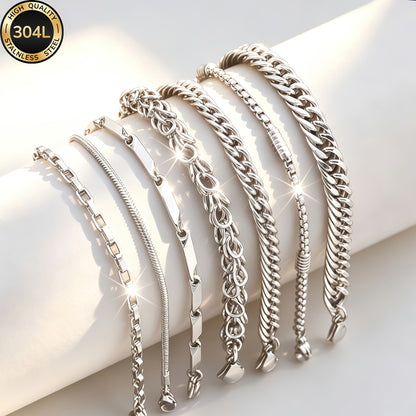 Handmade Men's 304 Stainless Steel Cuban Link Chain Curb Chain Bracelet