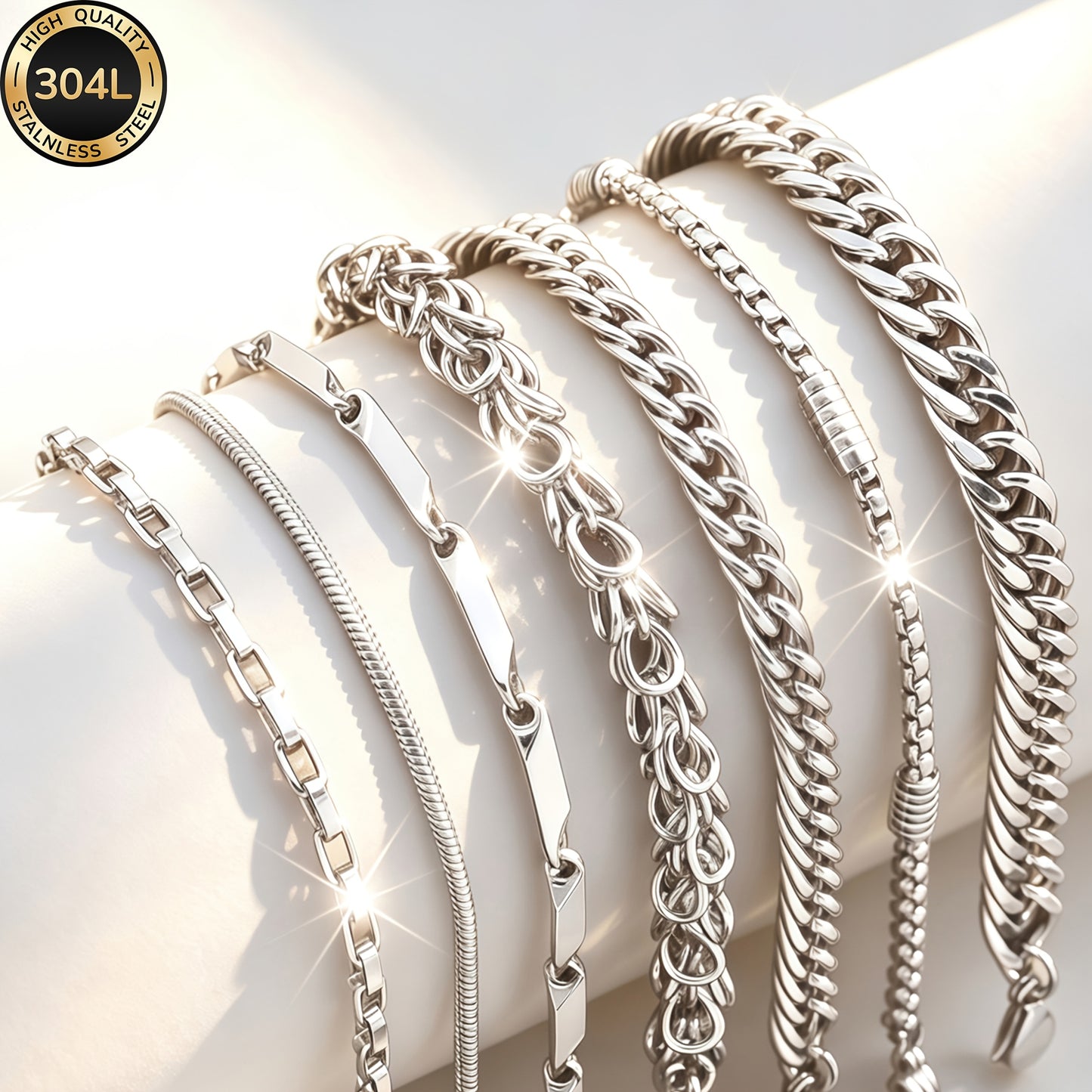 Handmade Men's 304 Stainless Steel Cuban Link Chain Curb Chain Bracelet