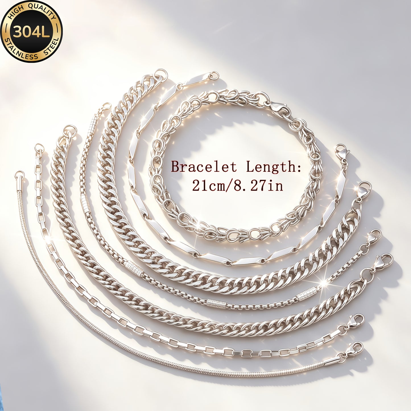 Handmade Men's 304 Stainless Steel Cuban Link Chain Curb Chain Bracelet