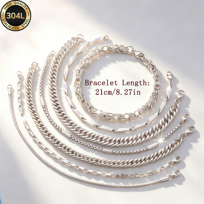Handmade Men's 304 Stainless Steel Cuban Link Chain Curb Chain Bracelet