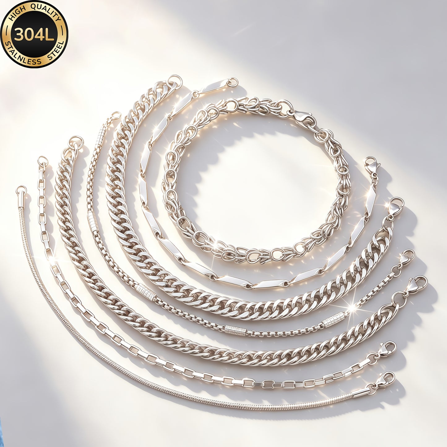 Handmade Men's 304 Stainless Steel Cuban Link Chain Curb Chain Bracelet