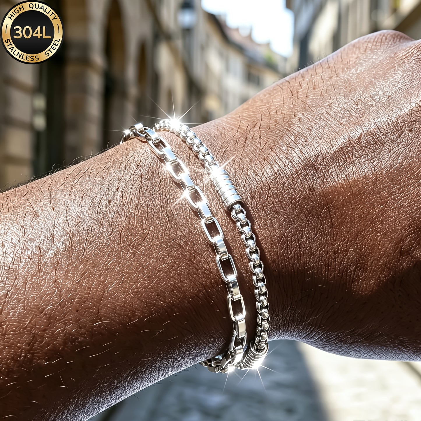Handmade Men's 304 Stainless Steel Cuban Link Chain Curb Chain Bracelet