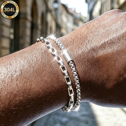 Handmade Men's 304 Stainless Steel Cuban Link Chain Curb Chain Bracelet