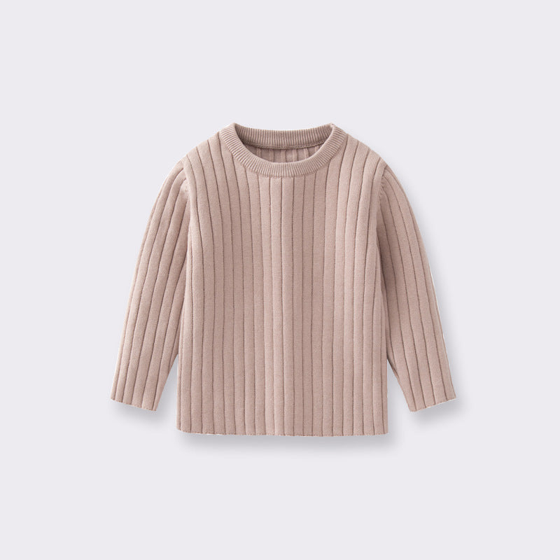 Boy's Solid Color Simple Style Cotton Pullover Sweater In Coffer With Round Neck