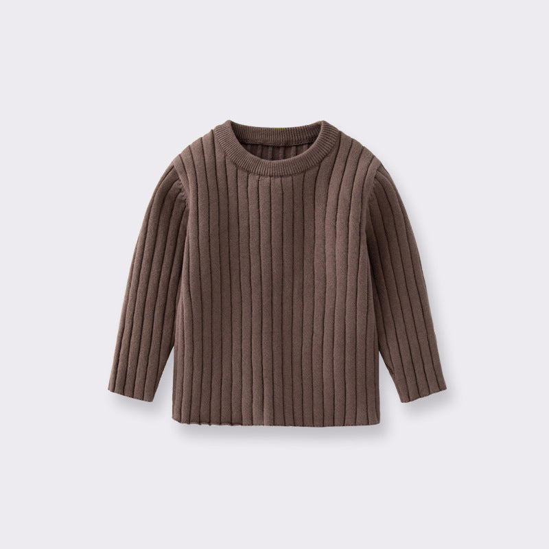 Boy's Solid Color Simple Style Cotton Pullover Sweater In Coffer With Round Neck