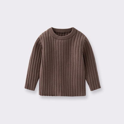Boy's Solid Color Simple Style Cotton Pullover Sweater In Coffer With Round Neck