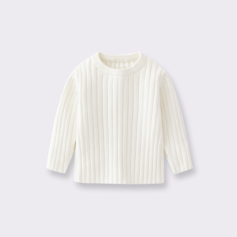 Boy's Solid Color Simple Style Cotton Pullover Sweater In Coffer With Round Neck