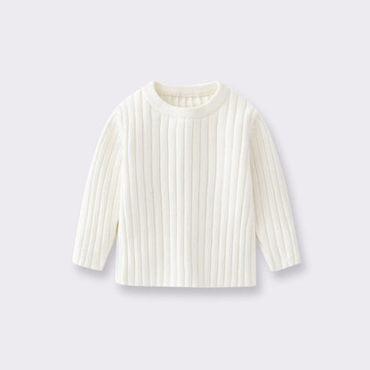Boy's Solid Color Simple Style Cotton Pullover Sweater In Coffer With Round Neck