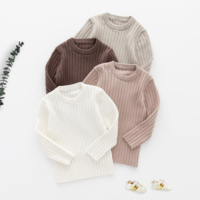 Boy's Solid Color Simple Style Cotton Pullover Sweater In Coffer With Round Neck