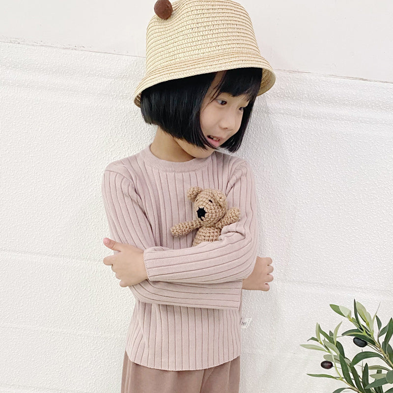 Boy's Solid Color Simple Style Cotton Pullover Sweater In Coffer With Round Neck