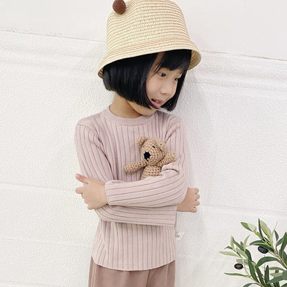 Boy's Solid Color Simple Style Cotton Pullover Sweater In Coffer With Round Neck