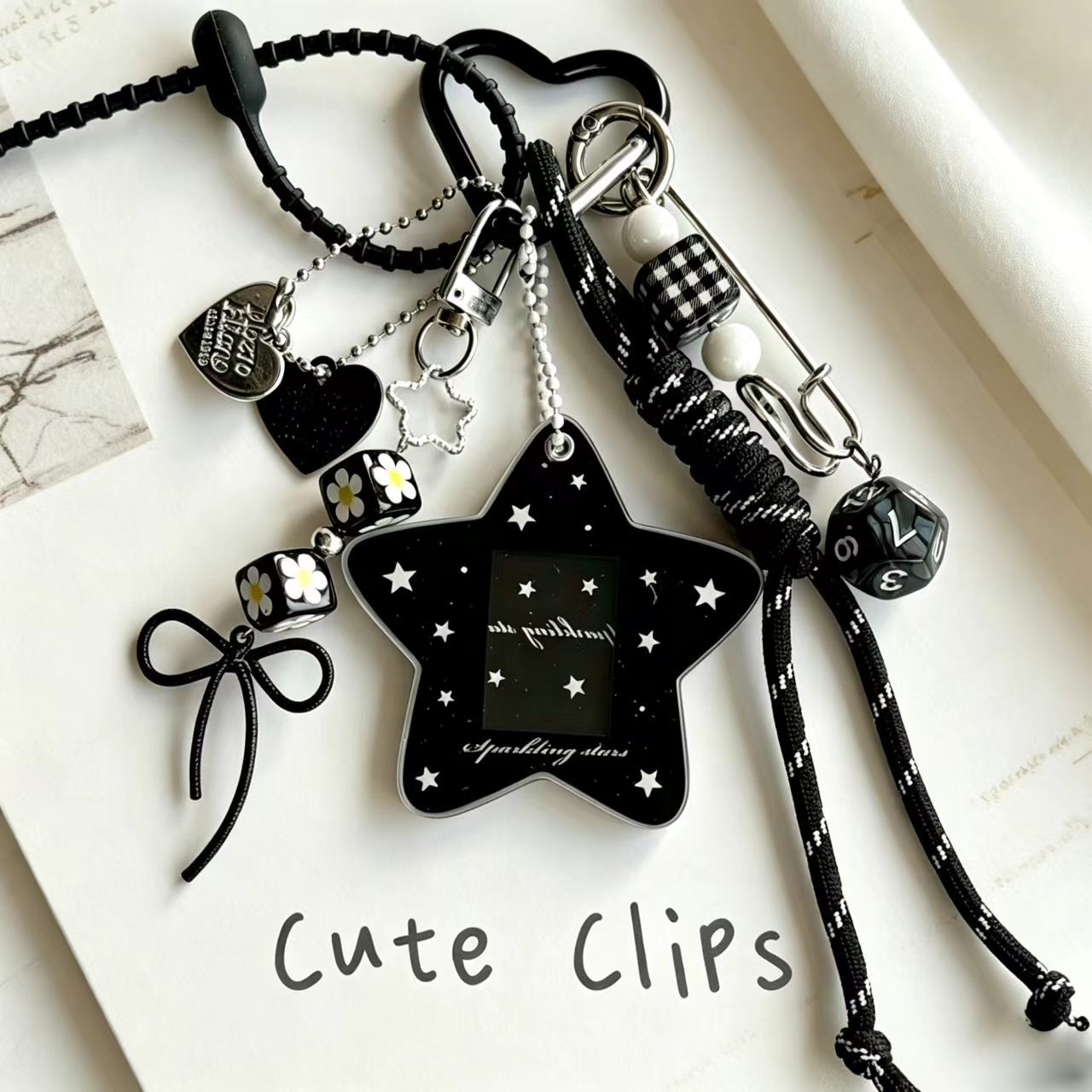 Handmade Knitted Star Key Chain In Dyed Black Acrylic, Stylish And Unique Accessory