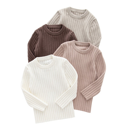 Boy's Solid Color Simple Style Cotton Pullover Sweater In Coffer With Round Neck