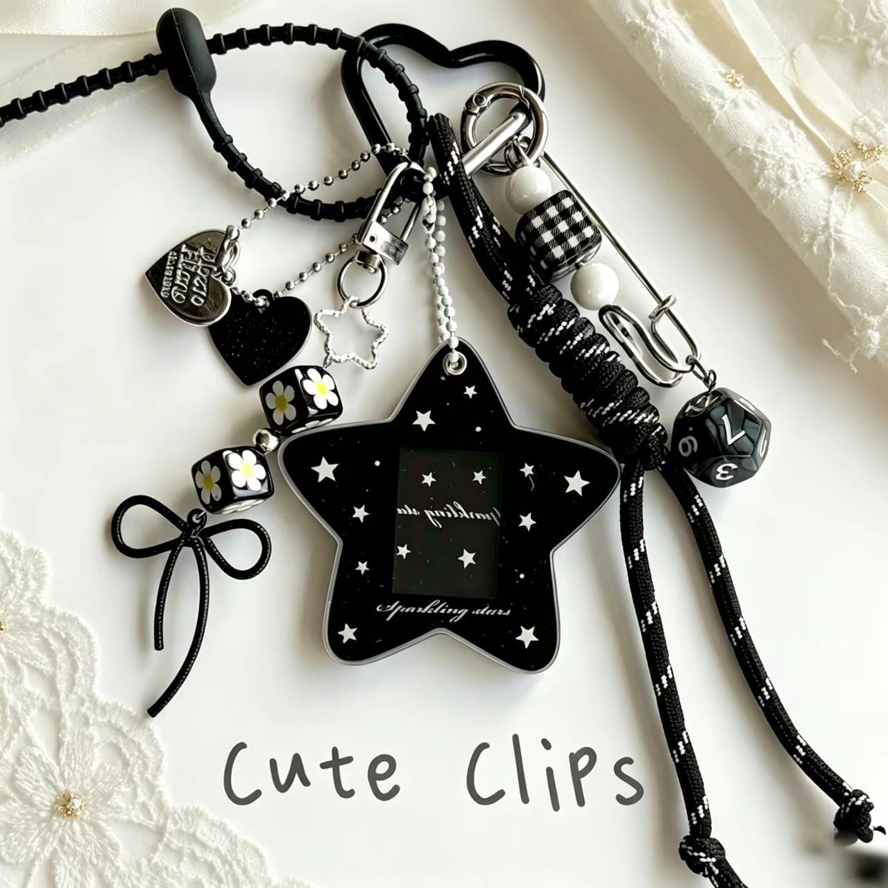 Handmade Knitted Star Key Chain In Dyed Black Acrylic, Stylish And Unique Accessory