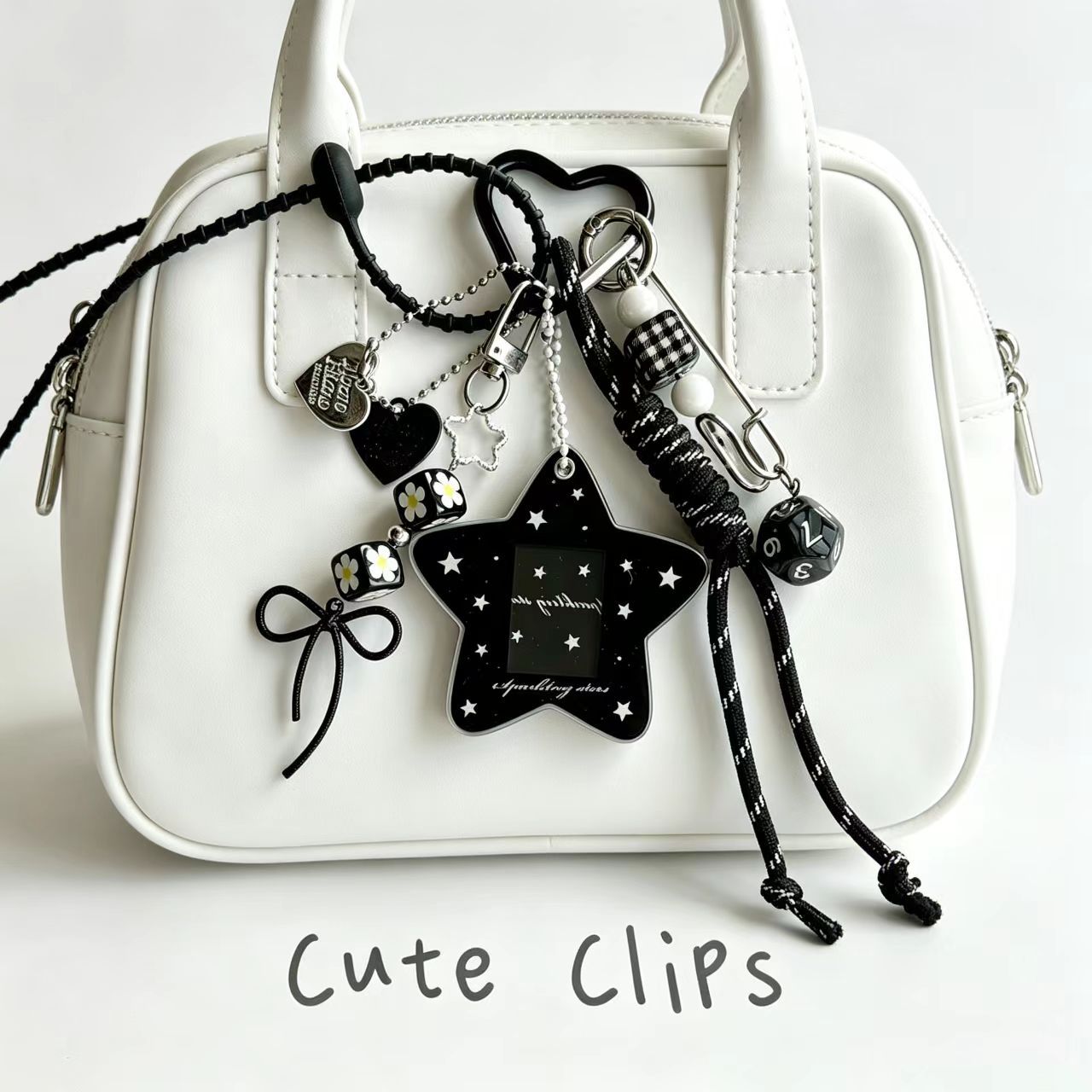Handmade Knitted Star Key Chain In Dyed Black Acrylic, Stylish And Unique Accessory