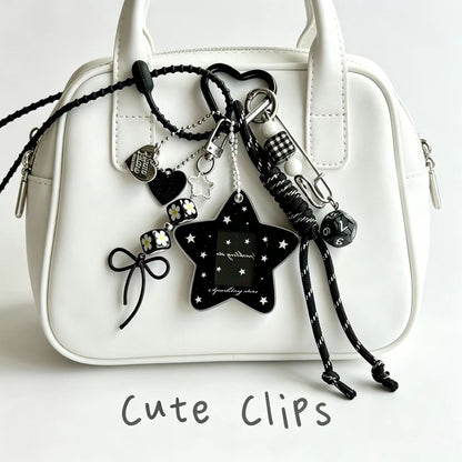 Handmade Knitted Star Key Chain In Dyed Black Acrylic, Stylish And Unique Accessory