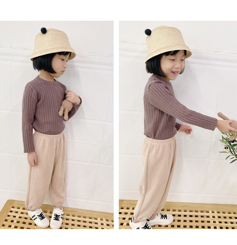Boy's Solid Color Simple Style Cotton Pullover Sweater In Coffer With Round Neck