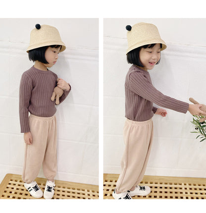 Boy's Solid Color Simple Style Cotton Pullover Sweater In Coffer With Round Neck