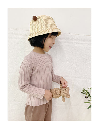 Boy's Solid Color Simple Style Cotton Pullover Sweater In Coffer With Round Neck