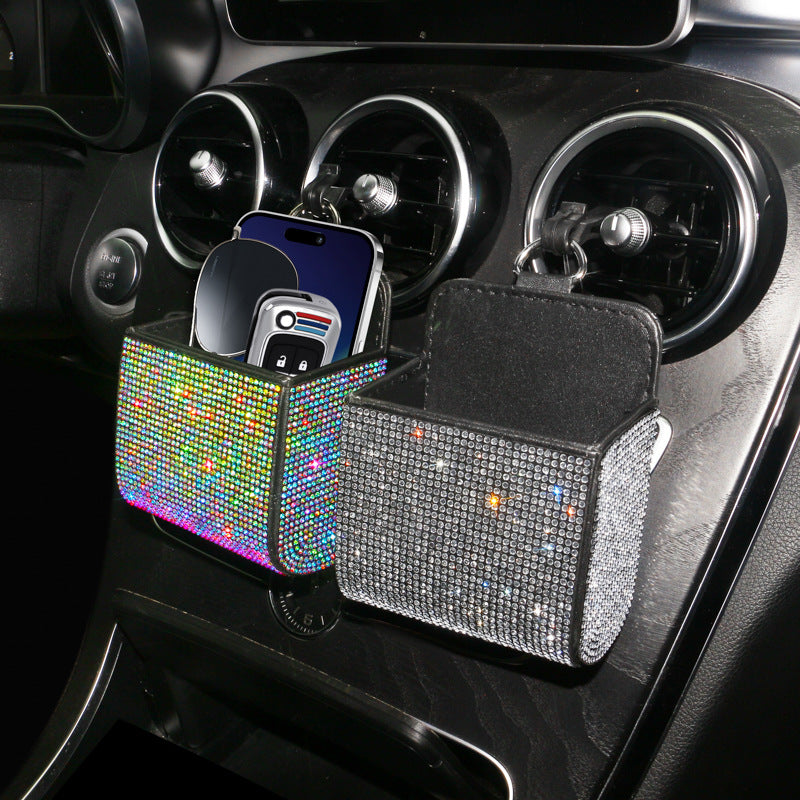 PU Leather Storage Bag With Diamond Craftsmanship For Car Use, Durable And Stylish Organizer