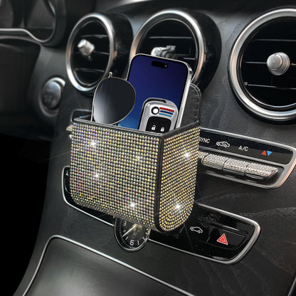 PU Leather Storage Bag With Diamond Craftsmanship For Car Use, Durable And Stylish Organizer