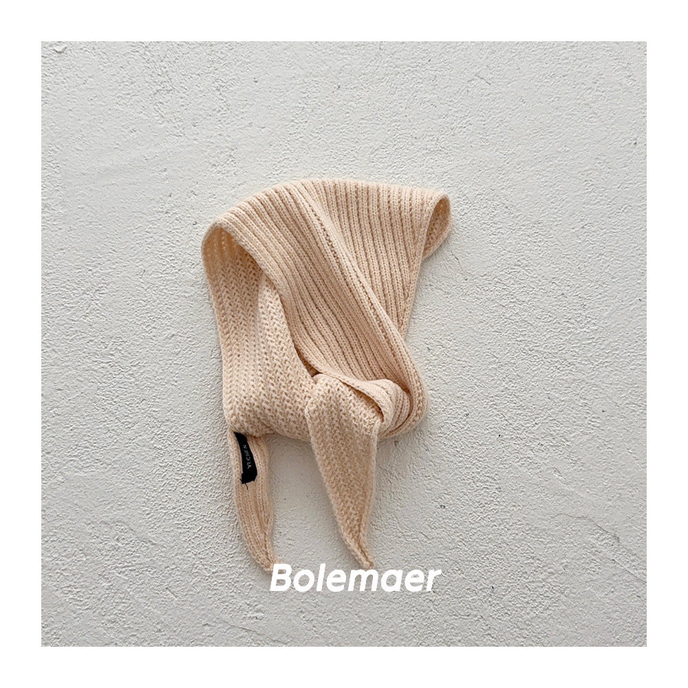 Solid Color Kid's Scarf In Beige Cotton, Perfect For Autumn & Winter