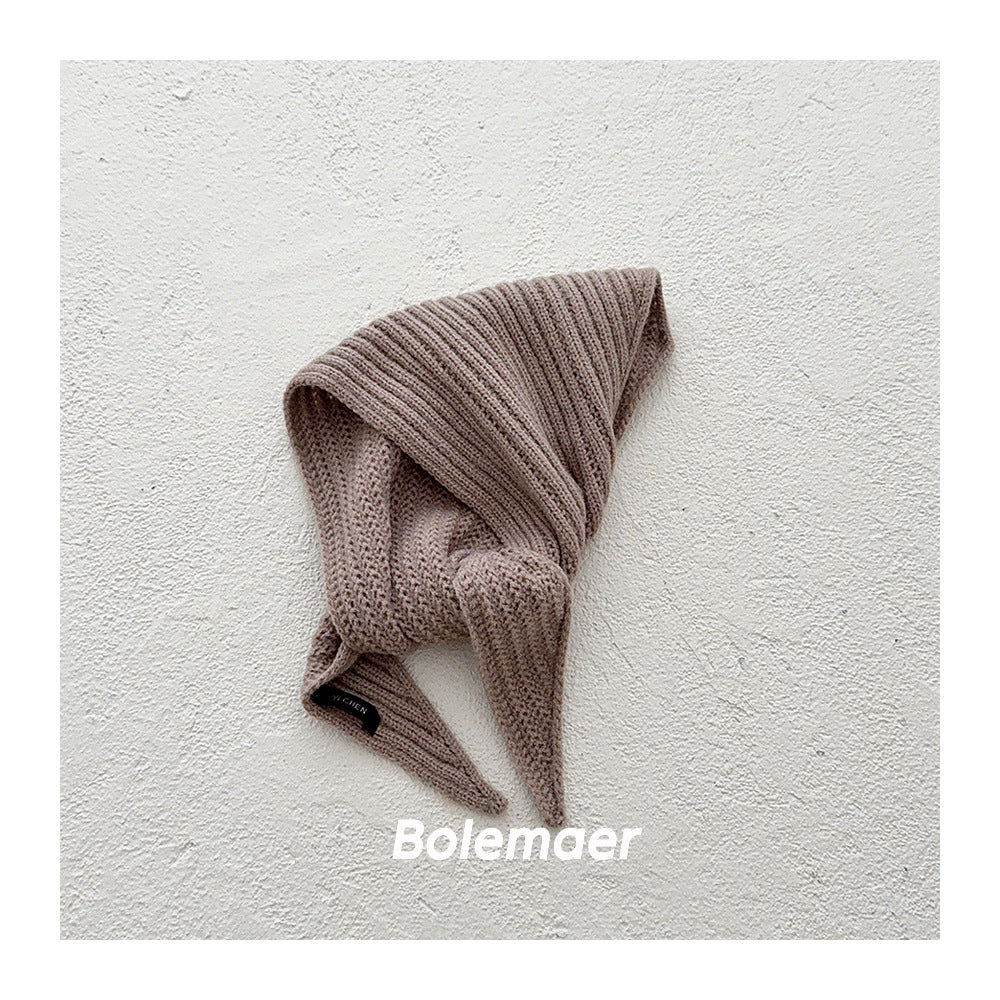 Solid Color Kid's Scarf In Beige Cotton, Perfect For Autumn & Winter