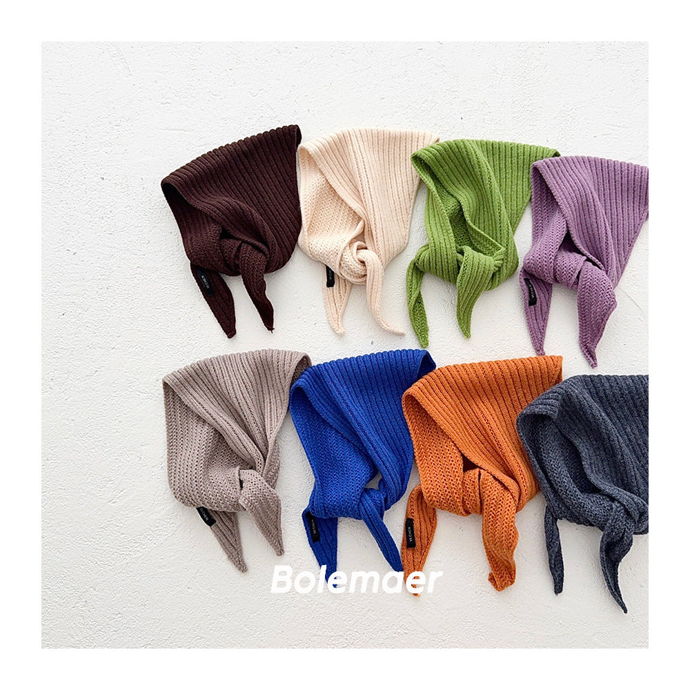 Solid Color Kid's Scarf In Beige Cotton, Perfect For Autumn & Winter