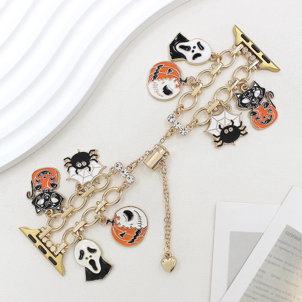 Apple Watch Strap In Gold Alloy Featuring Halloween Pattern For Smartwatch