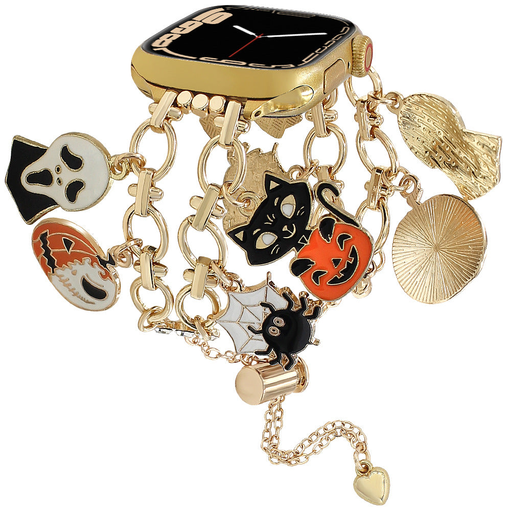 Apple Watch Strap In Gold Alloy Featuring Halloween Pattern For Smartwatch
