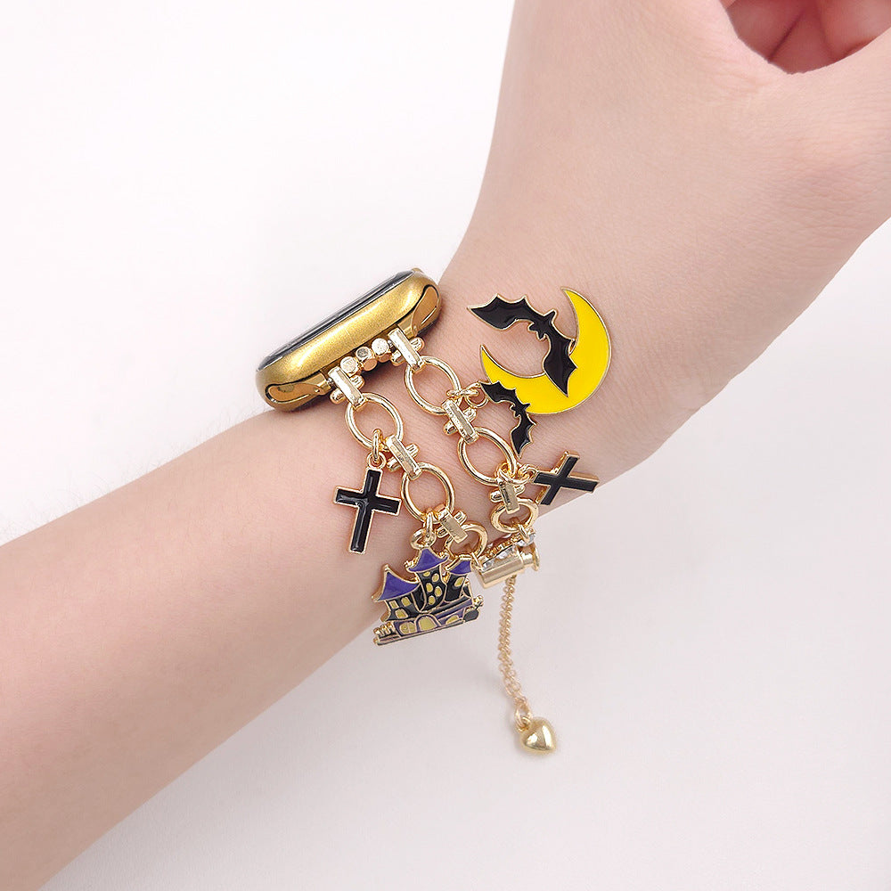 Apple Watch Strap In Gold Alloy Featuring Halloween Pattern For Smartwatch
