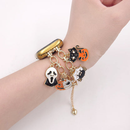 Apple Watch Strap In Gold Alloy Featuring Halloween Pattern For Smartwatch