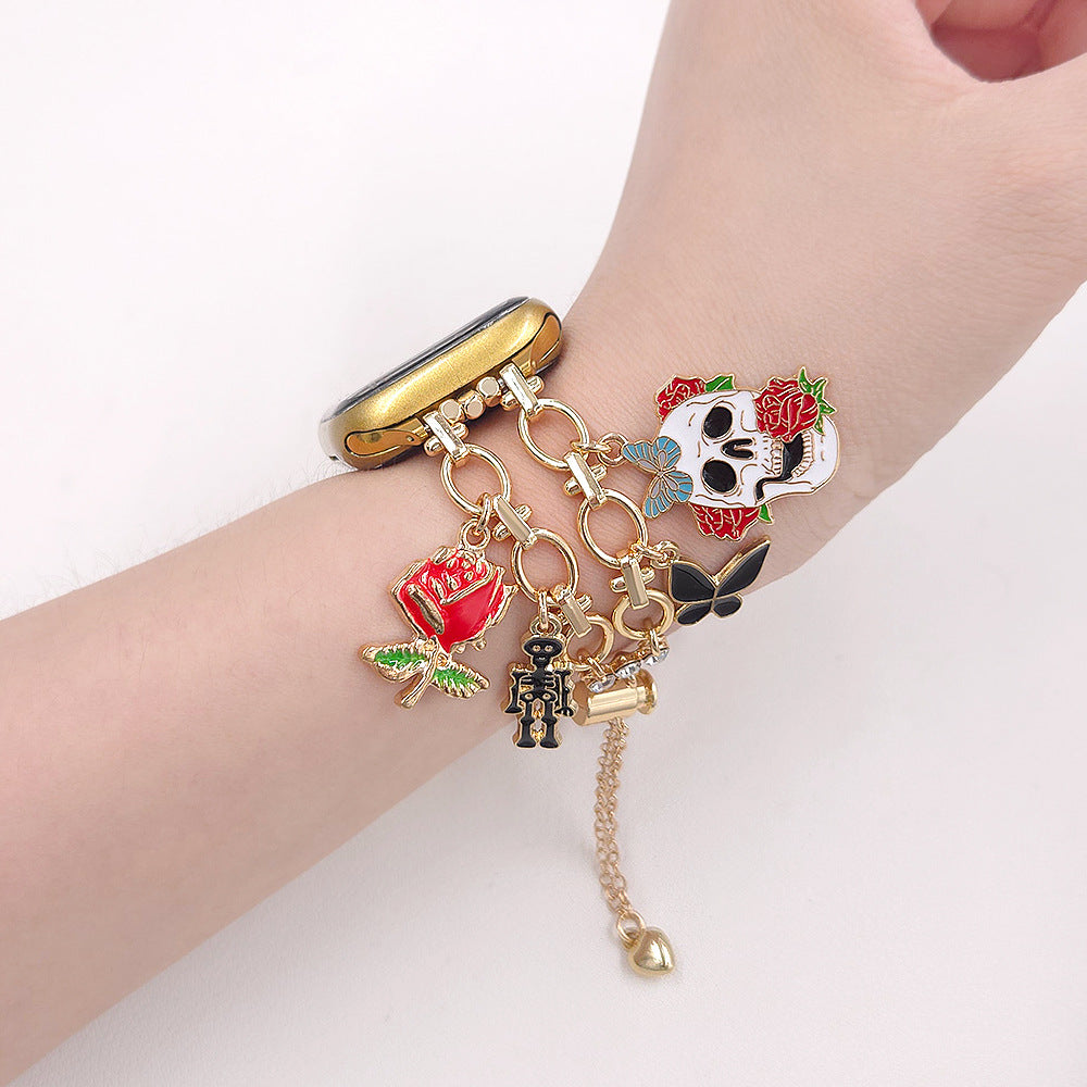 Apple Watch Strap In Gold Alloy Featuring Halloween Pattern For Smartwatch