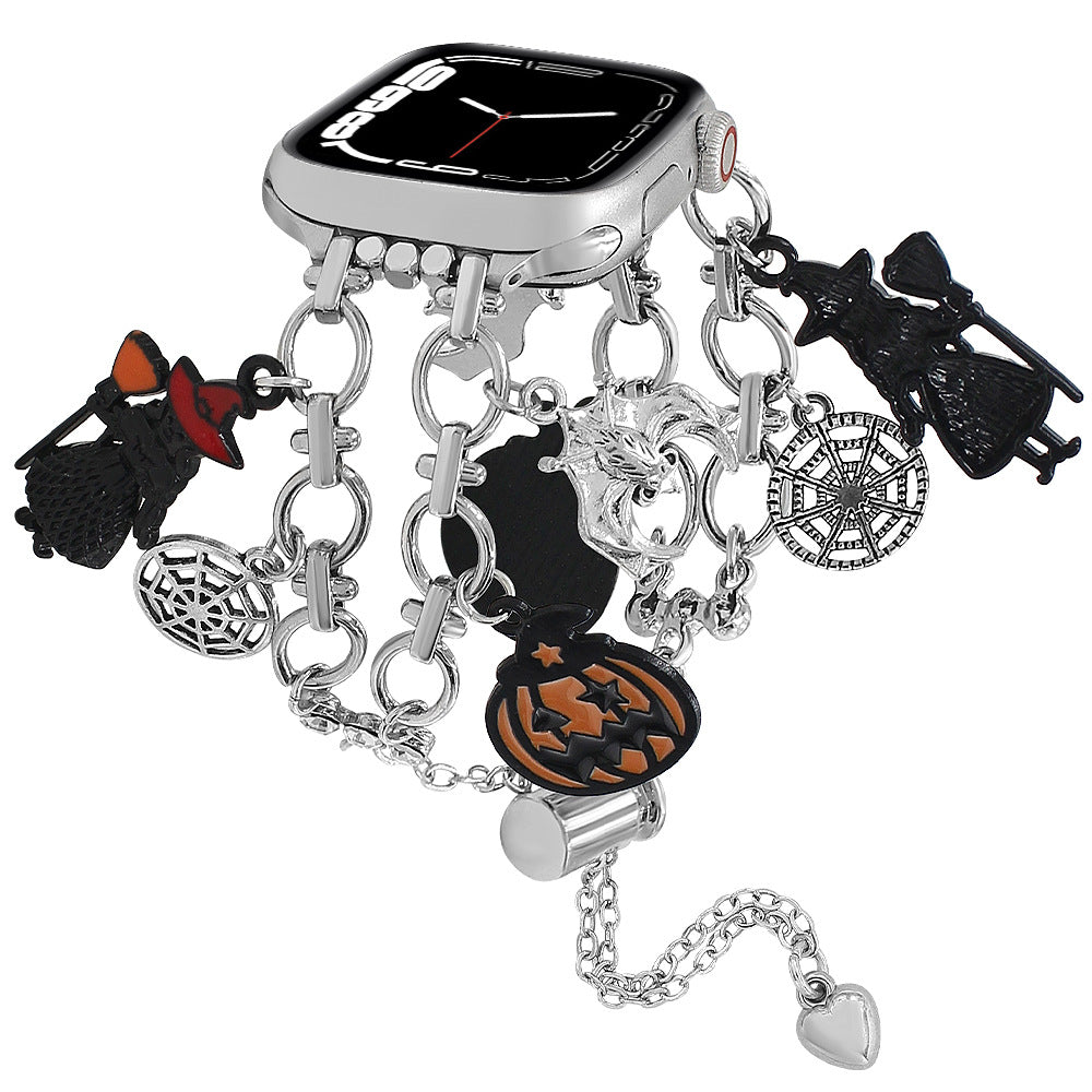 Apple Watch Strap In Gold Alloy Featuring Halloween Pattern For Smartwatch