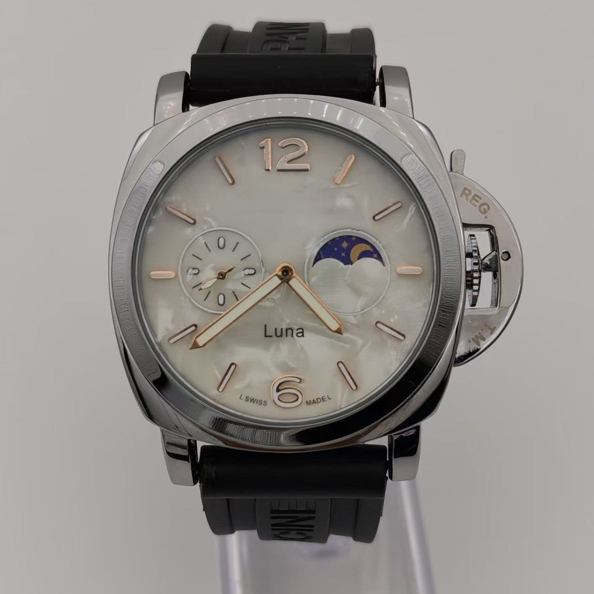 Men's Mechanical Round Dial Watch With Genuine Leather Strap, Pin Buckle, Tempered Glass Mirror, And Pointer Display