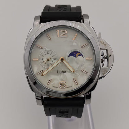 Men's Mechanical Round Dial Watch With Genuine Leather Strap, Pin Buckle, Tempered Glass Mirror, And Pointer Display