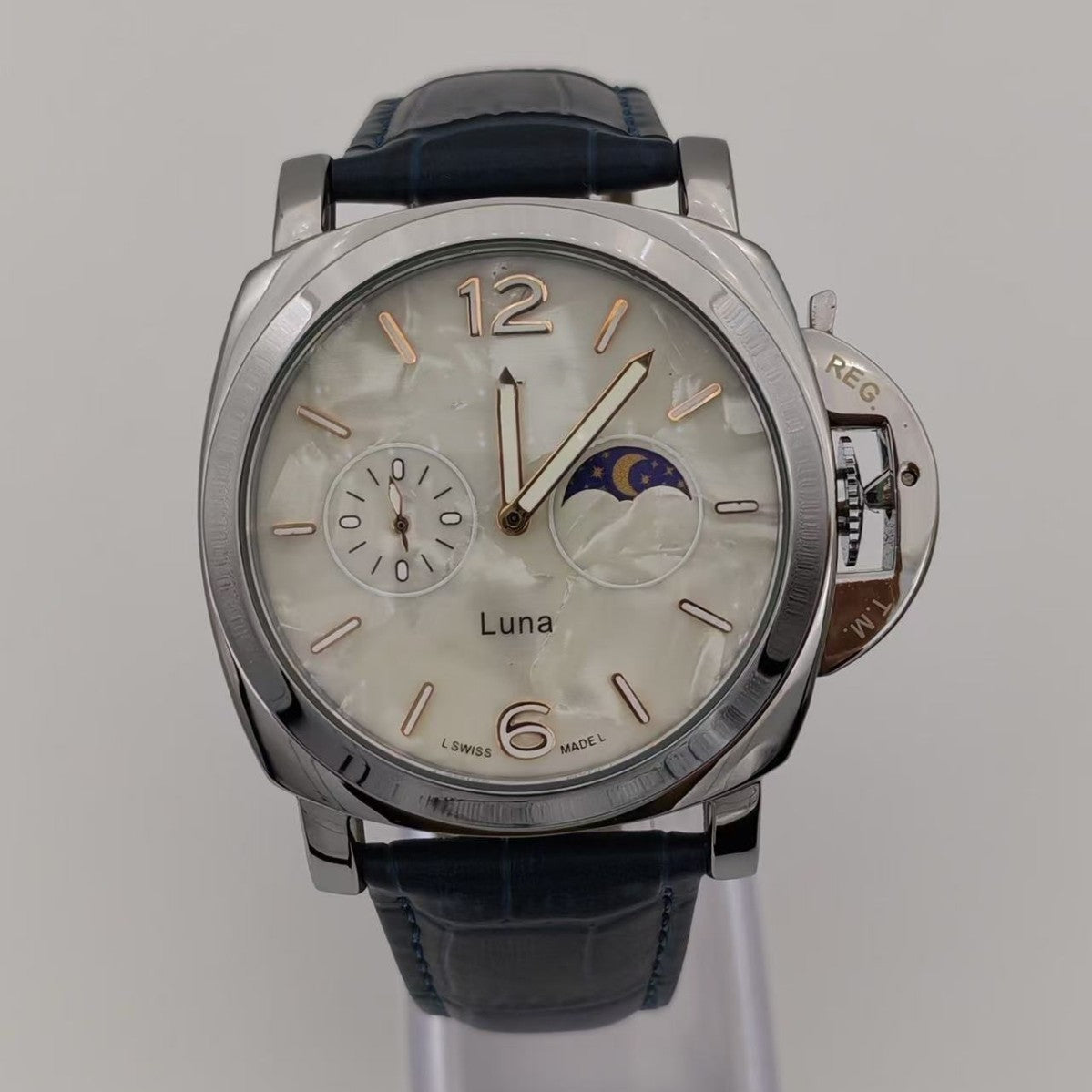 Men's Mechanical Round Dial Watch With Genuine Leather Strap, Pin Buckle, Tempered Glass Mirror, And Pointer Display