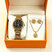 Gold and Black Watch + Necklace + Earrings - No Box