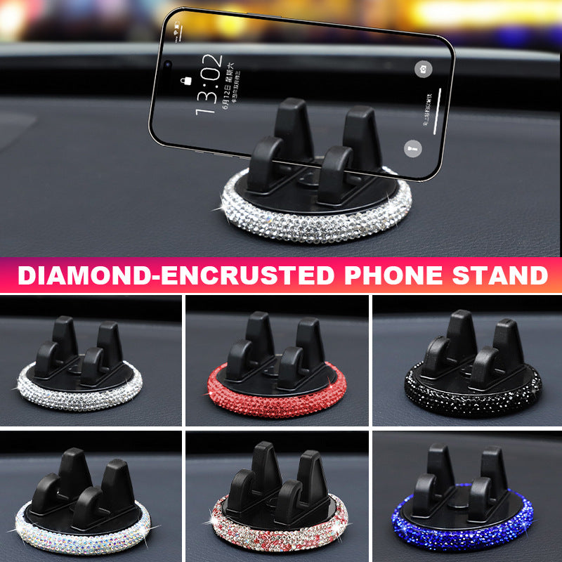Car Phone Holder With Rhinestones In Elegant White For Stylish Vehicle Accessory