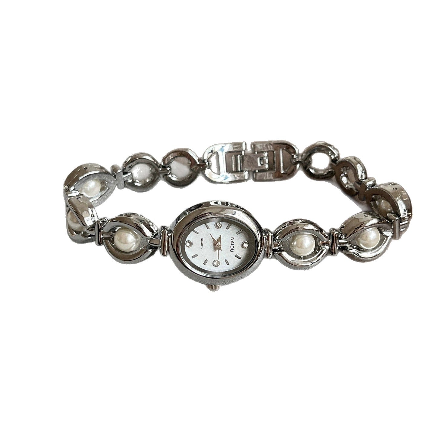 Women's Oval Quartz Watch With Alloy Strap And Jewelry Buckle Featuring Ordinary Glass Mirror